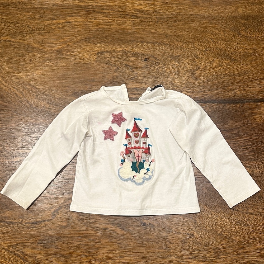 Dolce & Gabbana Cream Long-Sleeve Castle Graphic Tee